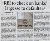 RBI to check on banks' largesse to defaulters